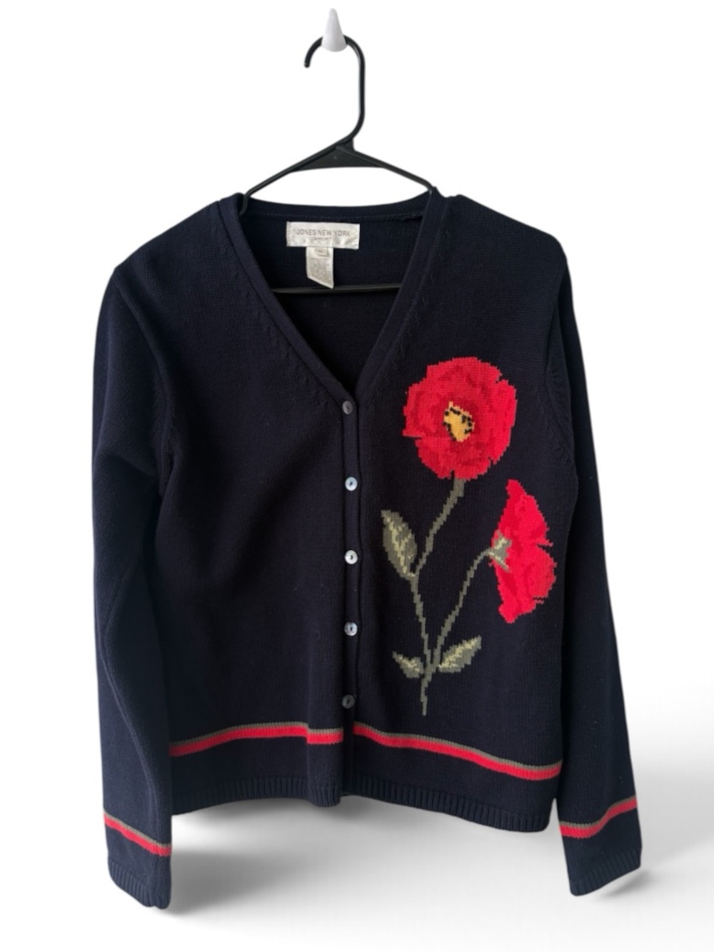 Jones New York Sport Poppy Floral Cotton Cardigan Sweater Medium